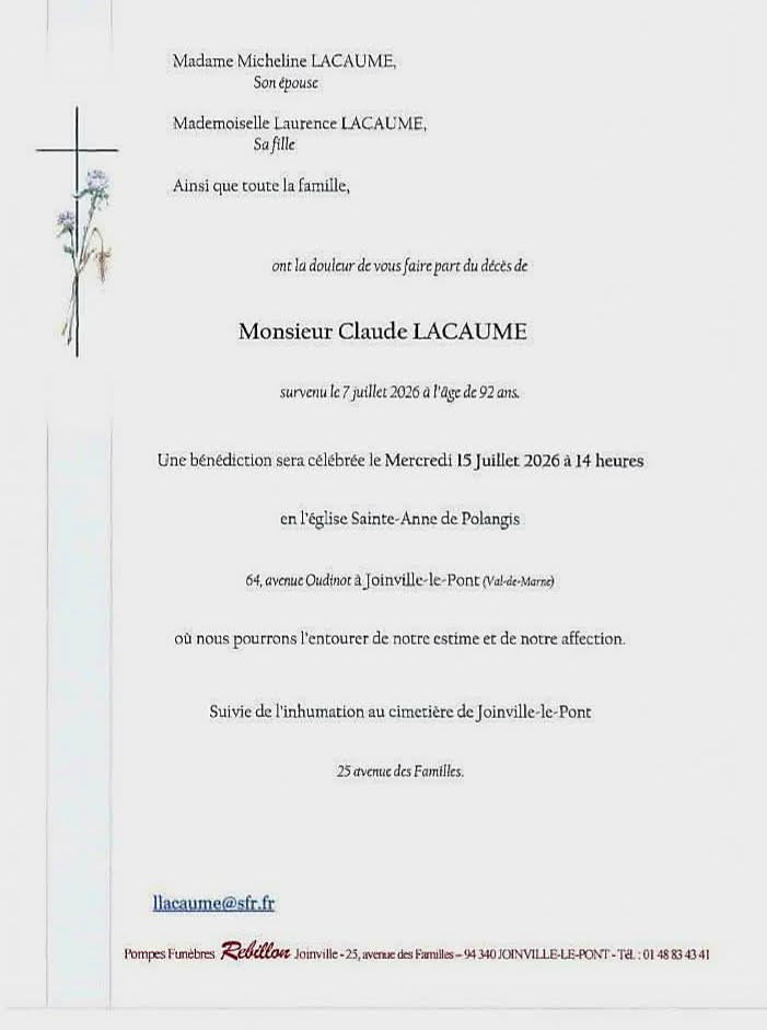 † Décès de Claude Lacaume